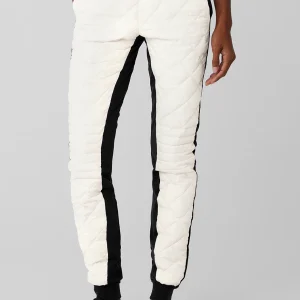 Airbrush Winter Warm High-Waist Moto Puffer Pant - Black/Ivory