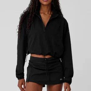 1/4 Zip Cropped In The Lead Coverup - Black