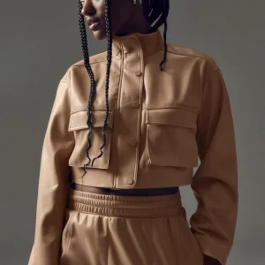 Faux Leather Power Hour Jacket - Toasted Almond