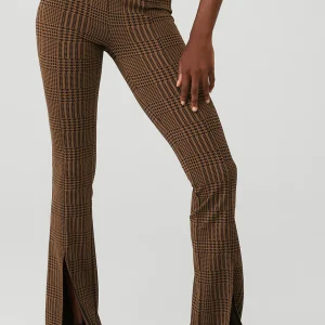 Jacquard High-Waist Glenplaid Flutter Legging - Cinnamon Brown/Black