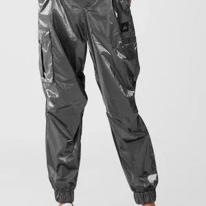Metallic High-Waist Break Line Jogger - Silver Metallic