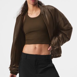 Faux Leather Premier Bomber – Espresso