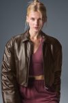 Faux Leather Cropped Premier Bomber – Espresso