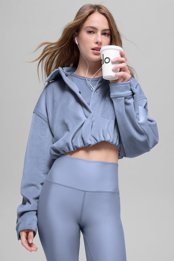 Ribbed Velour Cropped Mountain Side Jacket – Winter Frost