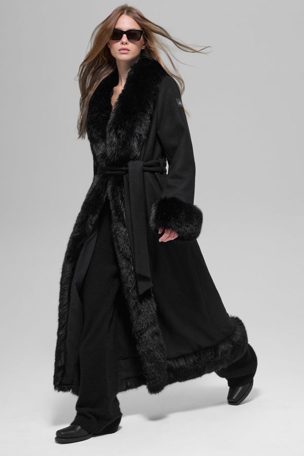 Faux Fur Trimmed Longline Coat ?C Black