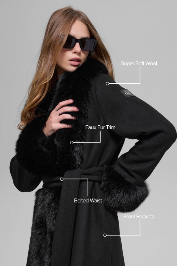 Faux Fur Trimmed Longline Coat ?C Black